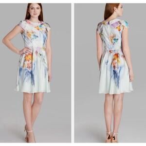 Ted Baker Fieona Watercolor Dress With 50s Style Collar